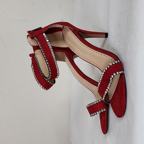 New Adrienne Vittadini Gracy Red Leather Embellished Stiletto Sandal Size 7.5M - Picture 1 of 11